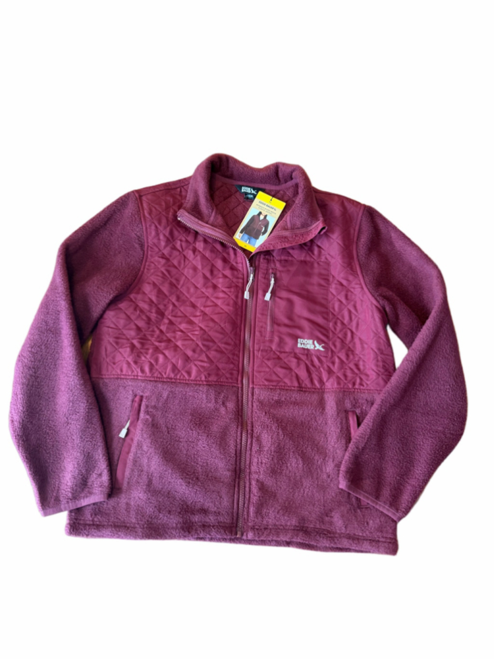 Eddie Bauer NWT Mixed Media Fleece Jacket Burgundy Size M